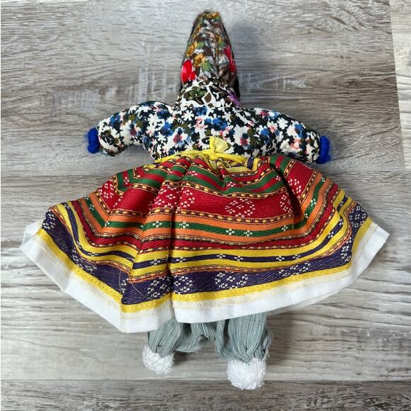 Handmade Fabric Folk Doll with Sequin Trim + Colorful Traditional Dress - Picture 4 of 6